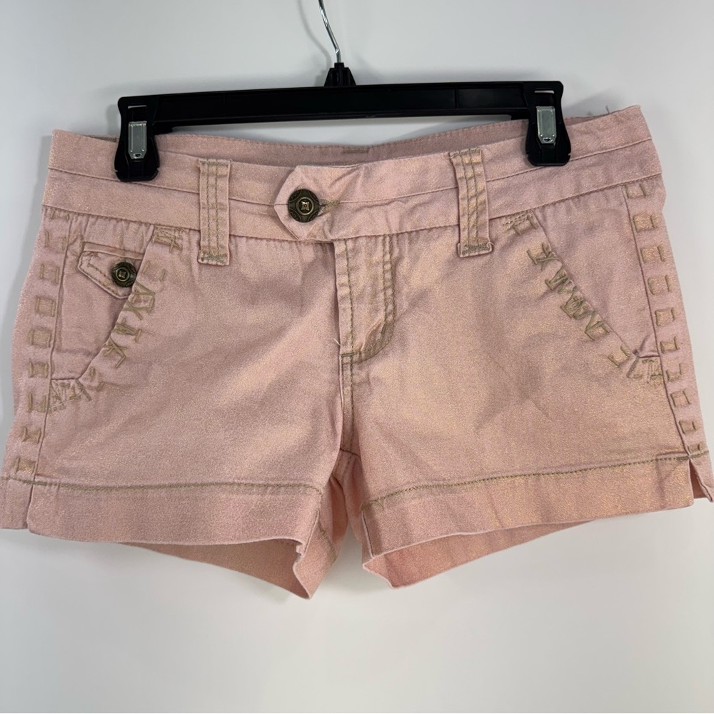 BKE Casuals Mollie Shorts Size 27 Blush Pink Gold Shimmer Embroidered Stretch